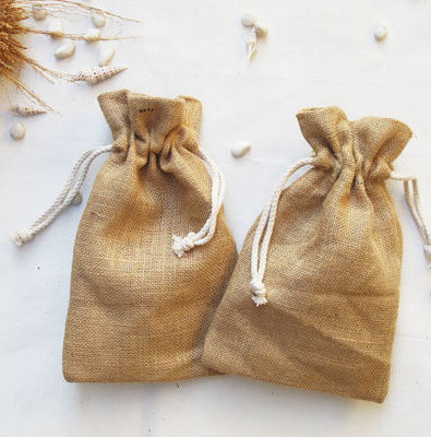 Natural Logo Printed Hessian Coffee Beans Natural Custom Packing Pouch Hessian Burlap Drawstring Gift Bag