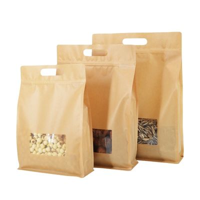 Brown Barrier Paper Kraft Bag Low Price Self-supporting Flat Bottom Ziplock Eco-friendly Aluminum Foil Bag With Clear Window